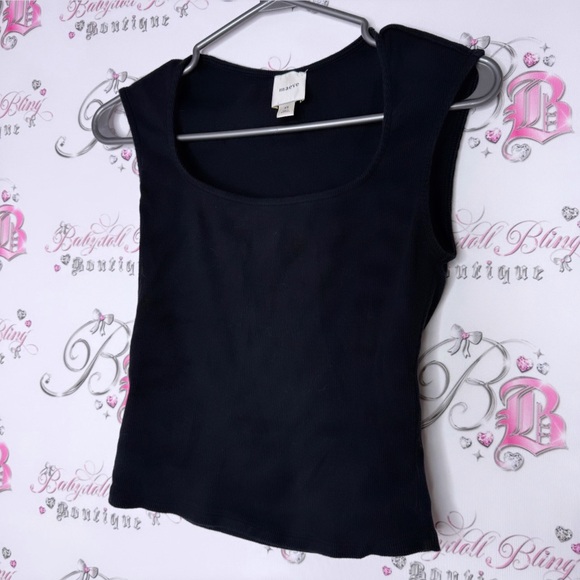 Maeve tank top black ribbed square neckline stretchy basic casual top shirt luxe - Picture 3 of 4